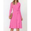 imageZESICA Womens Fall Long Sleeve Wrap V Neck Ribbed Knit Pleated A Line Pullover Sweater Dress with BeltPink