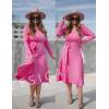 imageZESICA Womens Fall Long Sleeve Wrap V Neck Ribbed Knit Pleated A Line Pullover Sweater Dress with BeltPink
