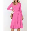 imageZESICA Womens Fall Long Sleeve Wrap V Neck Ribbed Knit Pleated A Line Pullover Sweater Dress with BeltPink