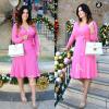 imageZESICA Womens Fall Long Sleeve Wrap V Neck Ribbed Knit Pleated A Line Pullover Sweater Dress with BeltPink