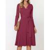 imageZESICA Womens Fall Long Sleeve Wrap V Neck Ribbed Knit Pleated A Line Pullover Sweater Dress with BeltPlum