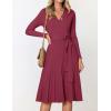 imageZESICA Womens Fall Long Sleeve Wrap V Neck Ribbed Knit Pleated A Line Pullover Sweater Dress with BeltPlum