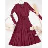 imageZESICA Womens Fall Long Sleeve Wrap V Neck Ribbed Knit Pleated A Line Pullover Sweater Dress with BeltPlum