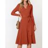 imageZESICA Womens Fall Long Sleeve Wrap V Neck Ribbed Knit Pleated A Line Pullover Sweater Dress with BeltRust