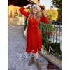 imageZESICA Womens Fall Long Sleeve Wrap V Neck Ribbed Knit Pleated A Line Pullover Sweater Dress with BeltRust