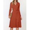 imageZESICA Womens Fall Long Sleeve Wrap V Neck Ribbed Knit Pleated A Line Pullover Sweater Dress with BeltRust