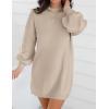 imageZESICA Womens Fall Turtleneck Sweater Dress Oversized Long Lantern Sleeve Casual Knit Pullover Mini DressesAlmond