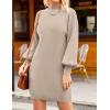 imageZESICA Womens Fall Turtleneck Sweater Dress Oversized Long Lantern Sleeve Casual Knit Pullover Mini DressesAlmond