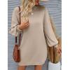 imageZESICA Womens Fall Turtleneck Sweater Dress Oversized Long Lantern Sleeve Casual Knit Pullover Mini DressesAlmond