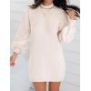 imageZESICA Womens Fall Turtleneck Sweater Dress Oversized Long Lantern Sleeve Casual Knit Pullover Mini DressesApricot