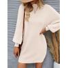 imageZESICA Womens Fall Turtleneck Sweater Dress Oversized Long Lantern Sleeve Casual Knit Pullover Mini DressesApricot