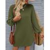 imageZESICA Womens Fall Turtleneck Sweater Dress Oversized Long Lantern Sleeve Casual Knit Pullover Mini DressesArmygreen