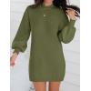 imageZESICA Womens Fall Turtleneck Sweater Dress Oversized Long Lantern Sleeve Casual Knit Pullover Mini DressesArmygreen