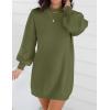 imageZESICA Womens Fall Turtleneck Sweater Dress Oversized Long Lantern Sleeve Casual Knit Pullover Mini DressesArmygreen