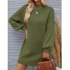imageZESICA Womens Fall Turtleneck Sweater Dress Oversized Long Lantern Sleeve Casual Knit Pullover Mini DressesArmygreen