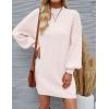 imageZESICA Womens Fall Turtleneck Sweater Dress Oversized Long Lantern Sleeve Casual Knit Pullover Mini DressesBeige