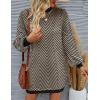 imageZESICA Womens Fall Turtleneck Sweater Dress Oversized Long Lantern Sleeve Casual Knit Pullover Mini DressesBrown