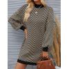imageZESICA Womens Fall Turtleneck Sweater Dress Oversized Long Lantern Sleeve Casual Knit Pullover Mini DressesBrown