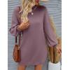 imageZESICA Womens Fall Turtleneck Sweater Dress Oversized Long Lantern Sleeve Casual Knit Pullover Mini DressesDarkviolet