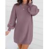 imageZESICA Womens Fall Turtleneck Sweater Dress Oversized Long Lantern Sleeve Casual Knit Pullover Mini DressesDarkviolet