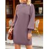imageZESICA Womens Fall Turtleneck Sweater Dress Oversized Long Lantern Sleeve Casual Knit Pullover Mini DressesDarkviolet