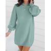 imageZESICA Womens Fall Turtleneck Sweater Dress Oversized Long Lantern Sleeve Casual Knit Pullover Mini DressesGreygreen