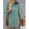 imageZESICA Womens Fall Turtleneck Sweater Dress Oversized Long Lantern Sleeve Casual Knit Pullover Mini DressesGreygreen