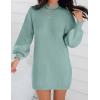 imageZESICA Womens Fall Turtleneck Sweater Dress Oversized Long Lantern Sleeve Casual Knit Pullover Mini DressesGreygreen