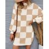 imageZESICA Womens Fall Turtleneck Sweater Dress Oversized Long Lantern Sleeve Casual Knit Pullover Mini DressesKhaki