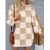 imageZESICA Womens Fall Turtleneck Sweater Dress Oversized Long Lantern Sleeve Casual Knit Pullover Mini DressesKhaki