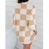 imageZESICA Womens Fall Turtleneck Sweater Dress Oversized Long Lantern Sleeve Casual Knit Pullover Mini DressesKhaki