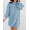 imageZESICA Womens Fall Turtleneck Sweater Dress Oversized Long Lantern Sleeve Casual Knit Pullover Mini DressesLightblue
