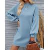 imageZESICA Womens Fall Turtleneck Sweater Dress Oversized Long Lantern Sleeve Casual Knit Pullover Mini DressesLightblue