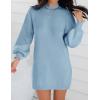 imageZESICA Womens Fall Turtleneck Sweater Dress Oversized Long Lantern Sleeve Casual Knit Pullover Mini DressesLightblue
