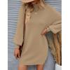 imageZESICA Womens Fall Turtleneck Sweater Dress Oversized Long Lantern Sleeve Casual Knit Pullover Mini DressesLightcamel