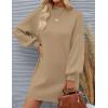 imageZESICA Womens Fall Turtleneck Sweater Dress Oversized Long Lantern Sleeve Casual Knit Pullover Mini DressesLightcamel