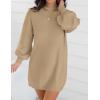 imageZESICA Womens Fall Turtleneck Sweater Dress Oversized Long Lantern Sleeve Casual Knit Pullover Mini DressesLightcamel