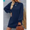 imageZESICA Womens Fall Turtleneck Sweater Dress Oversized Long Lantern Sleeve Casual Knit Pullover Mini DressesNavy