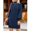 imageZESICA Womens Fall Turtleneck Sweater Dress Oversized Long Lantern Sleeve Casual Knit Pullover Mini DressesNavy
