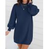 imageZESICA Womens Fall Turtleneck Sweater Dress Oversized Long Lantern Sleeve Casual Knit Pullover Mini DressesNavy