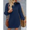 imageZESICA Womens Fall Turtleneck Sweater Dress Oversized Long Lantern Sleeve Casual Knit Pullover Mini DressesNavy