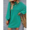 imageZESICA Womens Fall Turtleneck Sweater Dress Oversized Long Lantern Sleeve Casual Knit Pullover Mini DressesPeacock