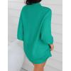 imageZESICA Womens Fall Turtleneck Sweater Dress Oversized Long Lantern Sleeve Casual Knit Pullover Mini DressesPeacock
