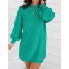 imageZESICA Womens Fall Turtleneck Sweater Dress Oversized Long Lantern Sleeve Casual Knit Pullover Mini DressesPeacock