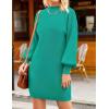 imageZESICA Womens Fall Turtleneck Sweater Dress Oversized Long Lantern Sleeve Casual Knit Pullover Mini DressesPeacock