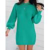 imageZESICA Womens Fall Turtleneck Sweater Dress Oversized Long Lantern Sleeve Casual Knit Pullover Mini DressesPeacock