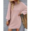 imageZESICA Womens Fall Turtleneck Sweater Dress Oversized Long Lantern Sleeve Casual Knit Pullover Mini DressesPink