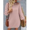 imageZESICA Womens Fall Turtleneck Sweater Dress Oversized Long Lantern Sleeve Casual Knit Pullover Mini DressesPink