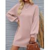 imageZESICA Womens Fall Turtleneck Sweater Dress Oversized Long Lantern Sleeve Casual Knit Pullover Mini DressesPink