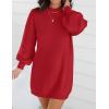 imageZESICA Womens Fall Turtleneck Sweater Dress Oversized Long Lantern Sleeve Casual Knit Pullover Mini DressesRed